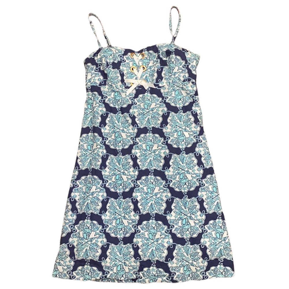 Lily Pulitzer Rilee Hey Sailor Blue White Lace Up Mermaid Print Dress